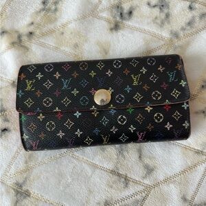 Louis Vuitton Black Murakami Multicolor Sarah Wallet. Striking Design & Colors.